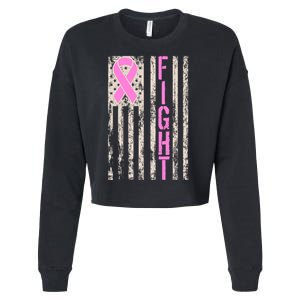 Fight Breast Cancer Awareness USA Flag Ribbon Cropped Pullover Crew