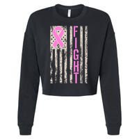 Fight Breast Cancer Awareness USA Flag Ribbon Cropped Pullover Crew