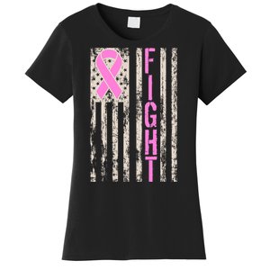 Fight Breast Cancer Awareness USA Flag Ribbon Women's T-Shirt