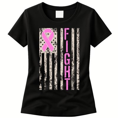Fight Breast Cancer Awareness USA Flag Ribbon Womens T-Shirt