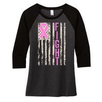 Fight Breast Cancer Awareness USA Flag Ribbon Women's Tri-Blend 3/4-Sleeve Raglan Shirt