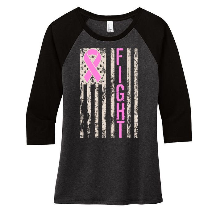 Fight Breast Cancer Awareness USA Flag Ribbon Women's Tri-Blend 3/4-Sleeve Raglan Shirt