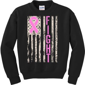 Fight Breast Cancer Awareness USA Flag Ribbon Kids Sweatshirt