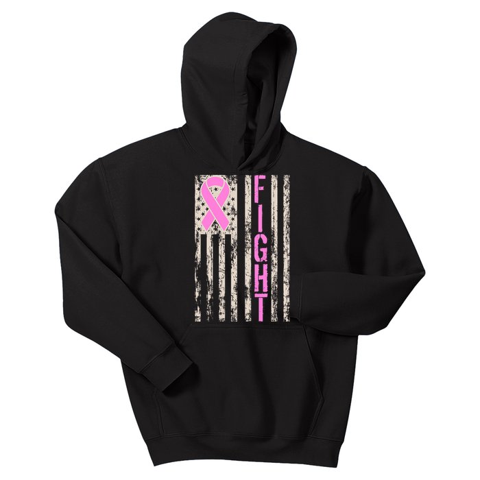 Fight Breast Cancer Awareness USA Flag Ribbon Kids Hoodie