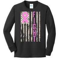 Fight Breast Cancer Awareness USA Flag Ribbon Kids Long Sleeve Shirt