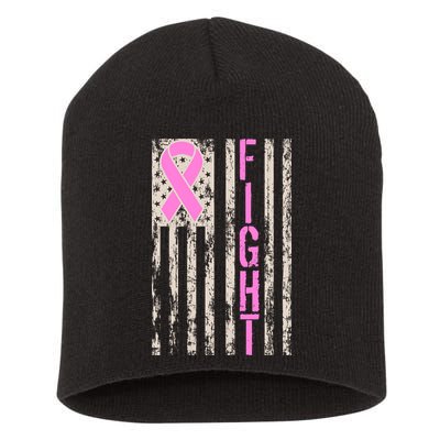 Fight Breast Cancer Awareness USA Flag Ribbon Short Acrylic Beanie