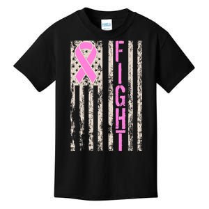 Fight Breast Cancer Awareness USA Flag Ribbon Kids T-Shirt