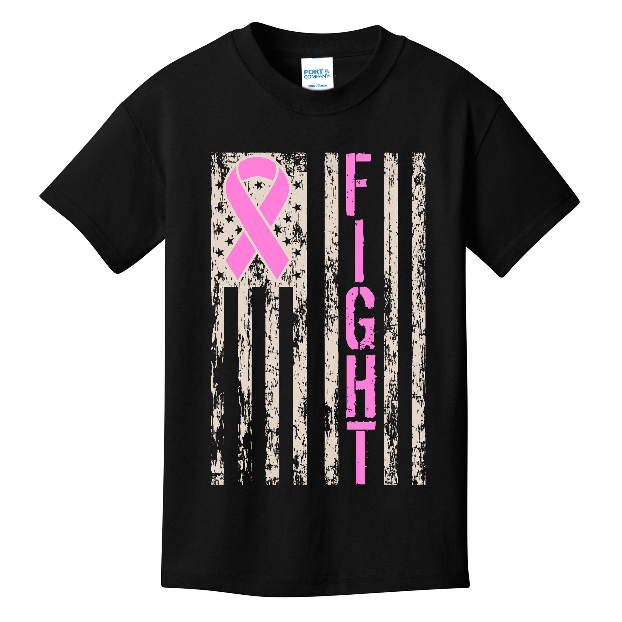 Fight Breast Cancer Awareness USA Flag Ribbon Kids T-Shirt