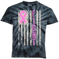 Fight Breast Cancer Awareness USA Flag Ribbon Kids Tie-Dye T-Shirt