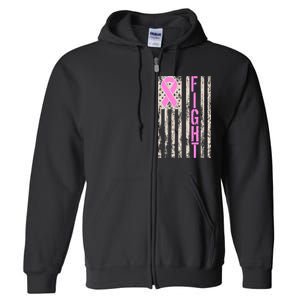 Fight Breast Cancer Awareness USA Flag Ribbon Full Zip Hoodie