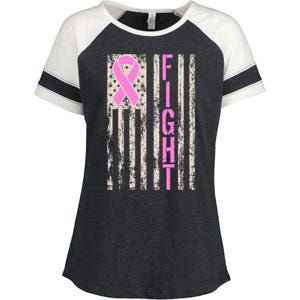 Fight Breast Cancer Awareness USA Flag Ribbon Enza Ladies Jersey Colorblock Tee