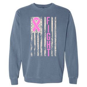 Fight Breast Cancer Awareness USA Flag Ribbon Garment-Dyed Sweatshirt