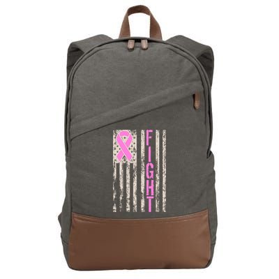 Fight Breast Cancer Awareness USA Flag Ribbon Cotton Canvas Backpack