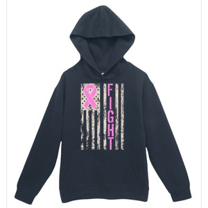 Fight Breast Cancer Awareness USA Flag Ribbon Urban Pullover Hoodie