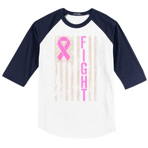 Fight Breast Cancer Awareness USA Flag Ribbon Baseball Sleeve Shirt