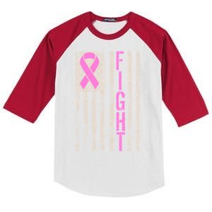 Fight Breast Cancer Awareness USA Flag Ribbon Kids Colorblock Raglan Jersey