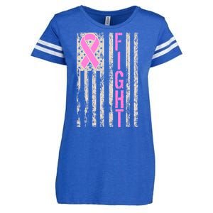 Fight Breast Cancer Awareness USA Flag Ribbon Enza Ladies Jersey Football T-Shirt