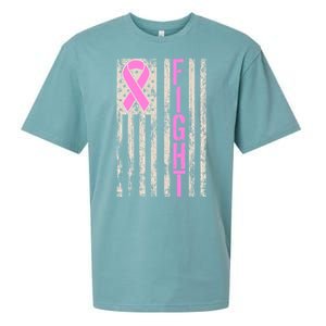 Fight Breast Cancer Awareness USA Flag Ribbon Sueded Cloud Jersey T-Shirt