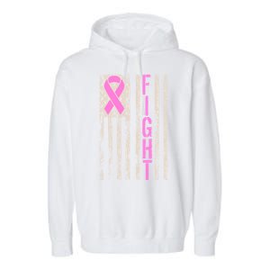 Fight Breast Cancer Awareness USA Flag Ribbon Garment-Dyed Fleece Hoodie