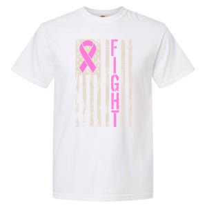 Fight Breast Cancer Awareness USA Flag Ribbon Garment-Dyed Heavyweight T-Shirt