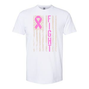 Fight Breast Cancer Awareness USA Flag Ribbon Softstyle CVC T-Shirt