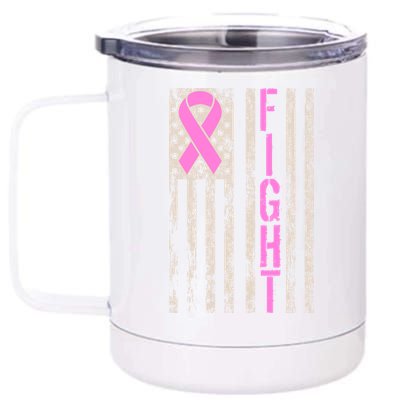 Fight Breast Cancer Awareness USA Flag Ribbon 12 oz Stainless Steel Tumbler Cup