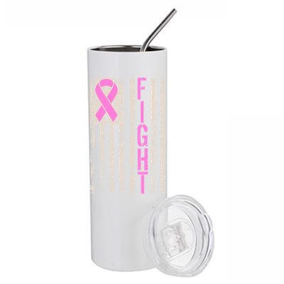 Fight Breast Cancer Awareness USA Flag Ribbon Stainless Steel Tumbler