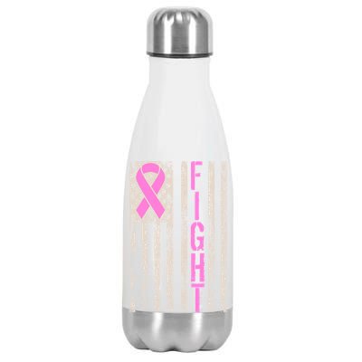 Fight Breast Cancer Awareness USA Flag Ribbon Stainless Steel Insulated Water Bottle