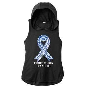 Fight Colon Cancer Resolve Support Faith Blue Ribbon Ladies PosiCharge Tri-Blend Wicking Draft Hoodie Tank