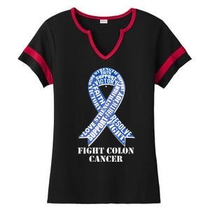 Fight Colon Cancer Resolve Support Faith Blue Ribbon Ladies Halftime Notch Neck Tee