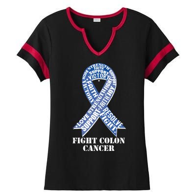 Fight Colon Cancer Resolve Support Faith Blue Ribbon Ladies Halftime Notch Neck Tee