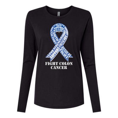 Fight Colon Cancer Resolve Support Faith Blue Ribbon Womens Cotton Relaxed Long Sleeve T-Shirt