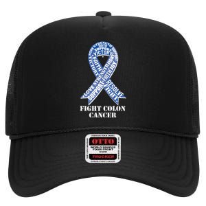 Fight Colon Cancer Resolve Support Faith Blue Ribbon High Crown Mesh Back Trucker Hat