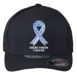 Fight Colon Cancer Resolve Support Faith Blue Ribbon Flexfit Unipanel Trucker Cap