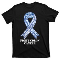 Fight Colon Cancer Resolve Support Faith Blue Ribbon T-Shirt