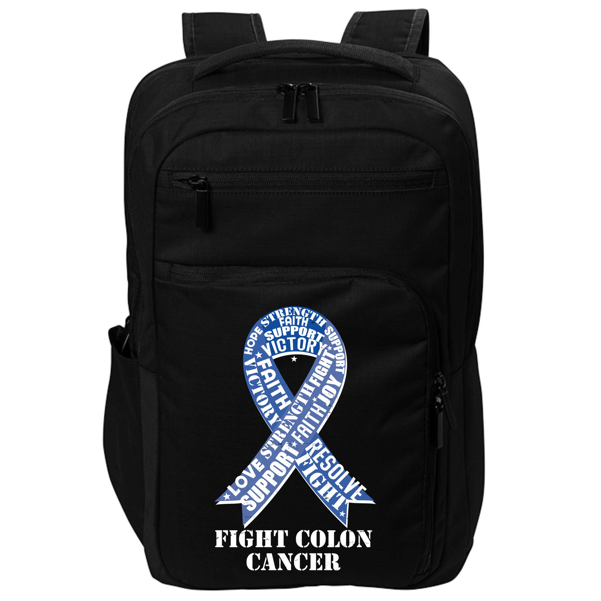 Fight Colon Cancer Resolve Support Faith Blue Ribbon Impact Tech Backpack