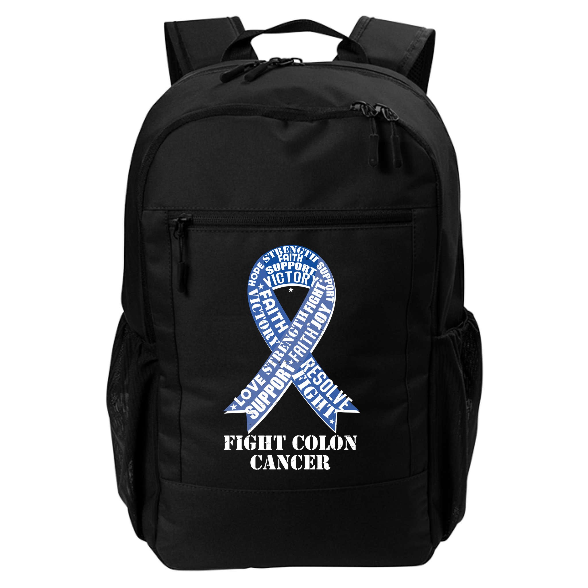 Fight Colon Cancer Resolve Support Faith Blue Ribbon Backpack