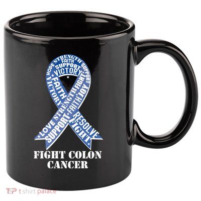 Fight Colon Cancer Resolve Support Faith Blue Ribbon 11oz C Handle Ceramic Mug