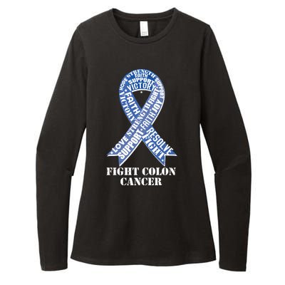 Fight Colon Cancer Resolve Support Faith Blue Ribbon Womens CVC Long Sleeve Shirt