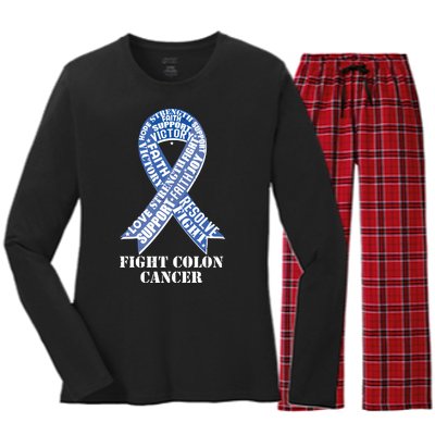 Fight Colon Cancer Resolve Support Faith Blue Ribbon Women's Long Sleeve Flannel Pajama Set 