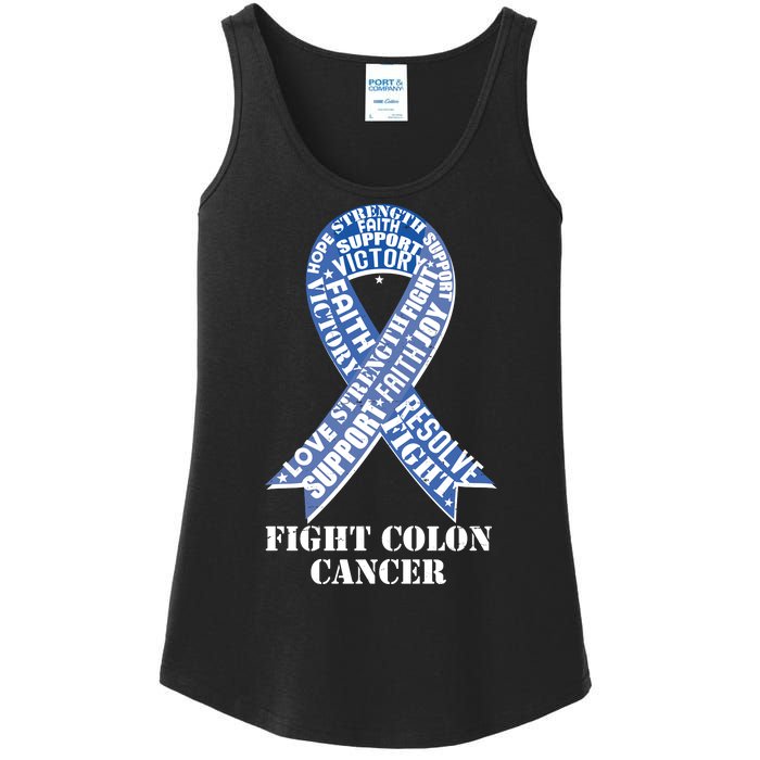 Fight Colon Cancer Resolve Support Faith Blue Ribbon Ladies Essential Tank