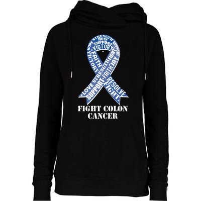 Fight Colon Cancer Resolve Support Faith Blue Ribbon Womens Funnel Neck Pullover Hood