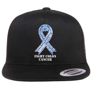 Fight Colon Cancer Resolve Support Faith Blue Ribbon Flat Bill Trucker Hat