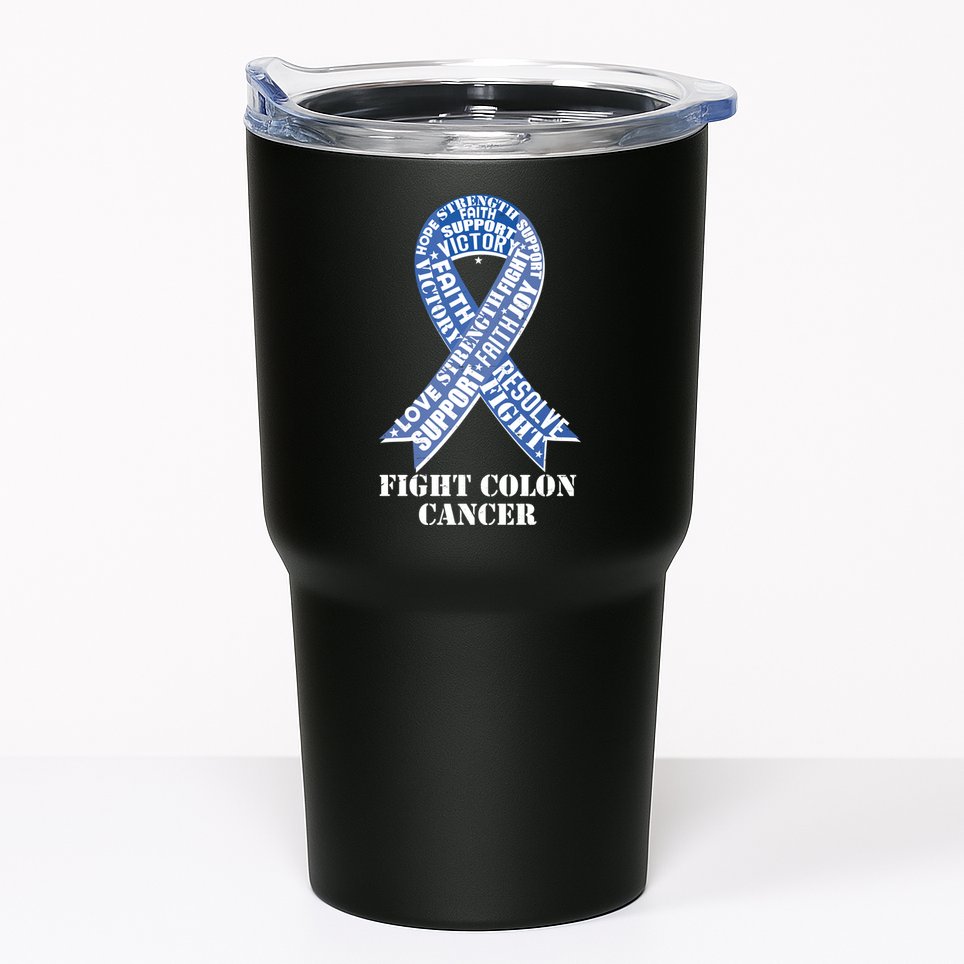 Fight Colon Cancer Resolve Support Faith Blue Ribbon Tumbler