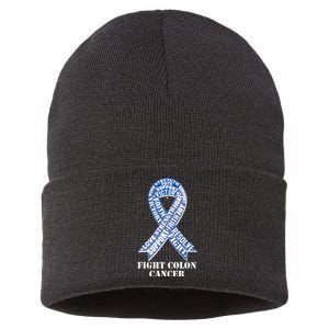 Fight Colon Cancer Resolve Support Faith Blue Ribbon Sustainable Knit Beanie