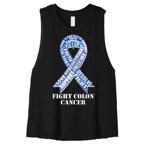 Fight Colon Cancer Resolve Support Faith Blue Ribbon Women's Racerback Cropped Tank