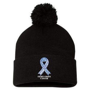 Fight Colon Cancer Resolve Support Faith Blue Ribbon Pom Pom 12in Knit Beanie