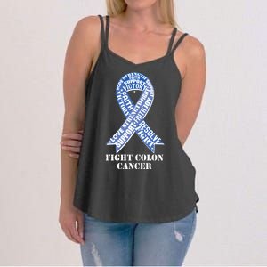 Fight Colon Cancer Resolve Support Faith Blue Ribbon Women's Strappy Tank