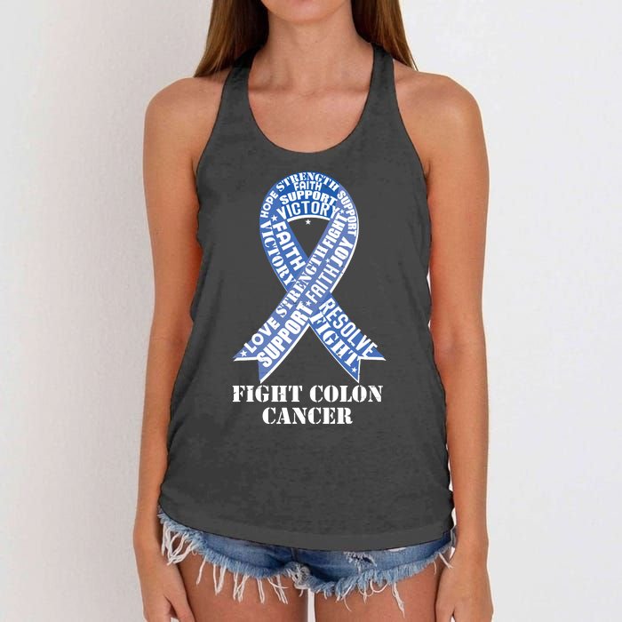 Fight Colon Cancer Resolve Support Faith Blue Ribbon Women's Knotted Racerback Tank