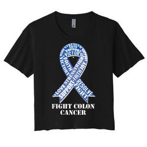 Fight Colon Cancer Resolve Support Faith Blue Ribbon Women's Crop Top Tee